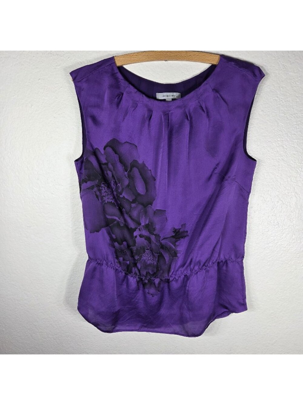 Classiques Entier Silk Sleeveless Top Blouse Floral Purple Size M Elastic Waist